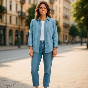 Long sleeves Denim blouse size Small embroidery on back